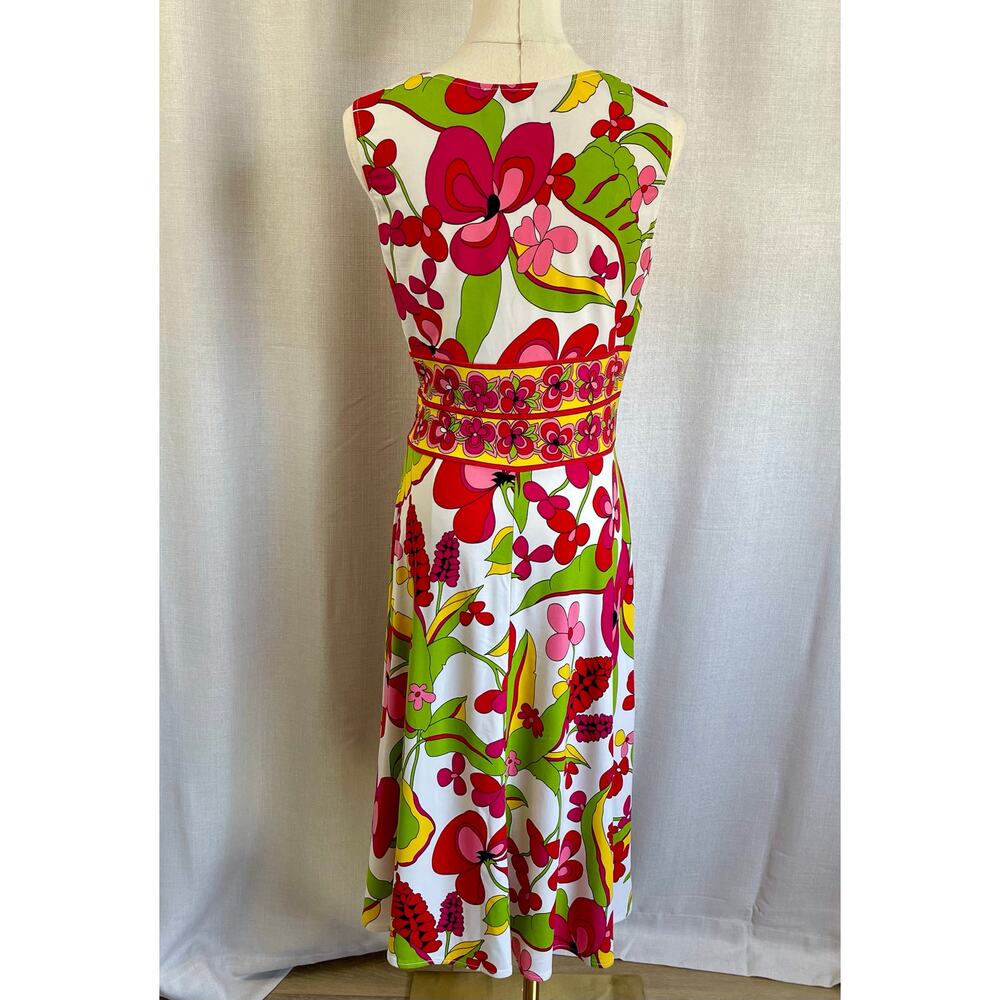 Donna Morgan Red Green Yellow Tropical Floral Sleeveless Fit Flare Boho Dress 8 - Picture 4 of 5